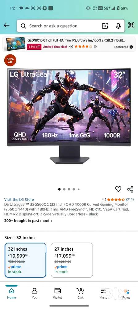 LG Curved Monitor 1000R unused