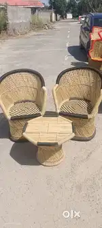 Natural bamboo mudha chair with table set cane chair cane basket
