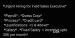 URGENT HIRING FOR FIELD SALES EXECUTIVE
