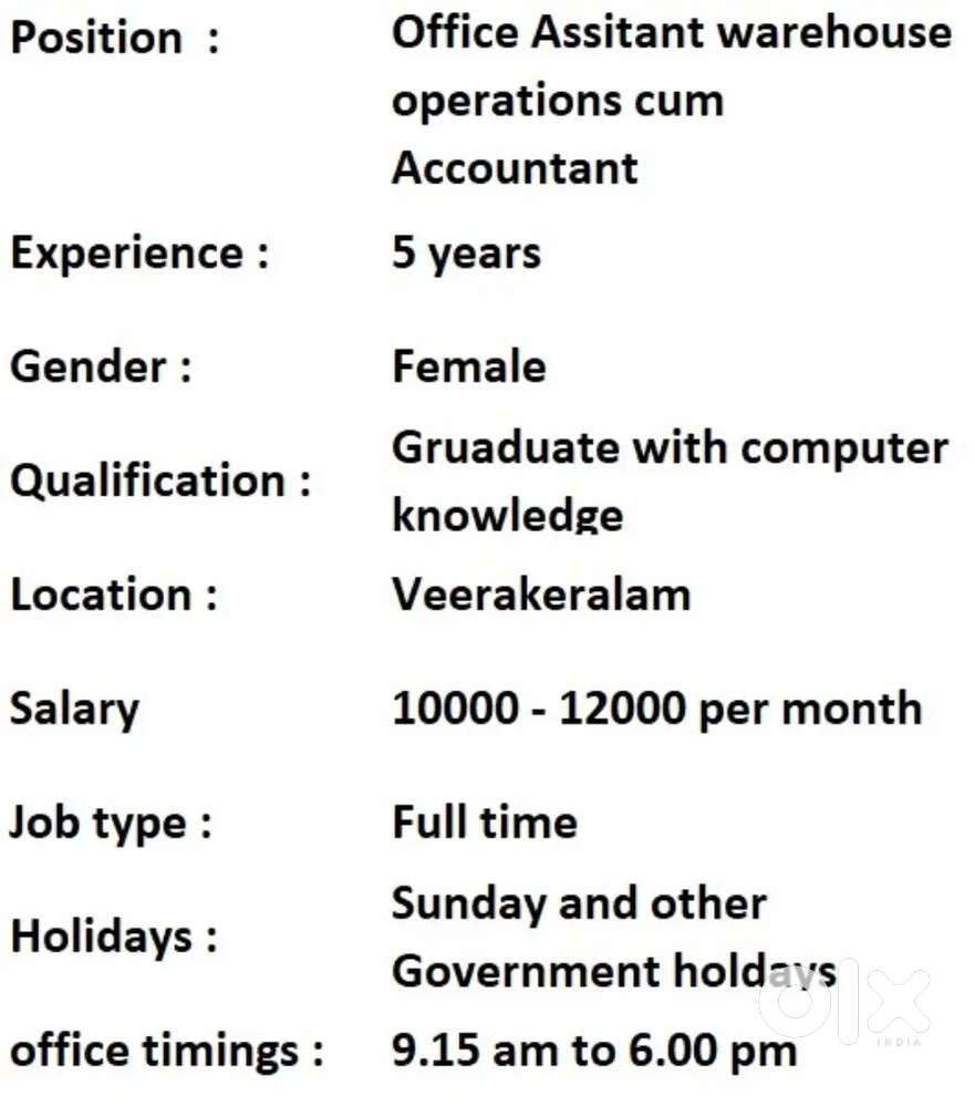 Office Assistant cum Accountant
