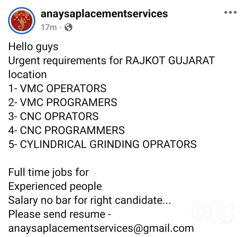 CNC, VMC OPERATORS and programers experienced & freshers people only