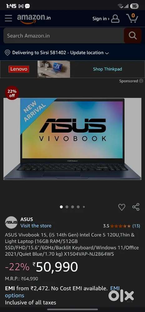 Asus Vivobook 15 i5 14th Brande New Sealed Pack