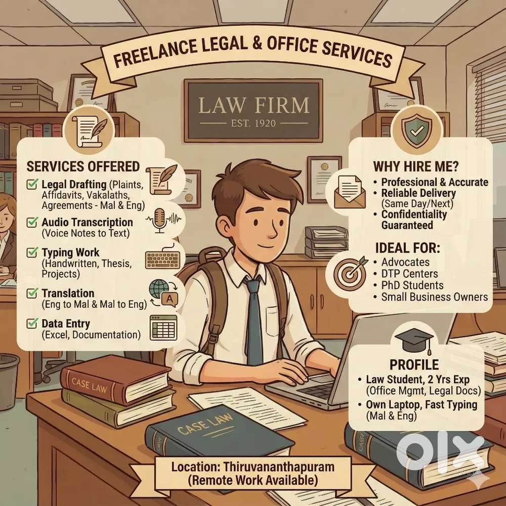 Experienced Malayalam/English Typist & Legal Drafter (2 Years Exp)