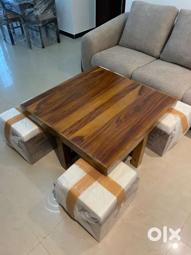 Brand New Sheesham Wood Coffee Table Set with 4 Stools for 10,499 only
