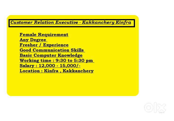 Customer Relation Executive - Kakkanchery Kinfra