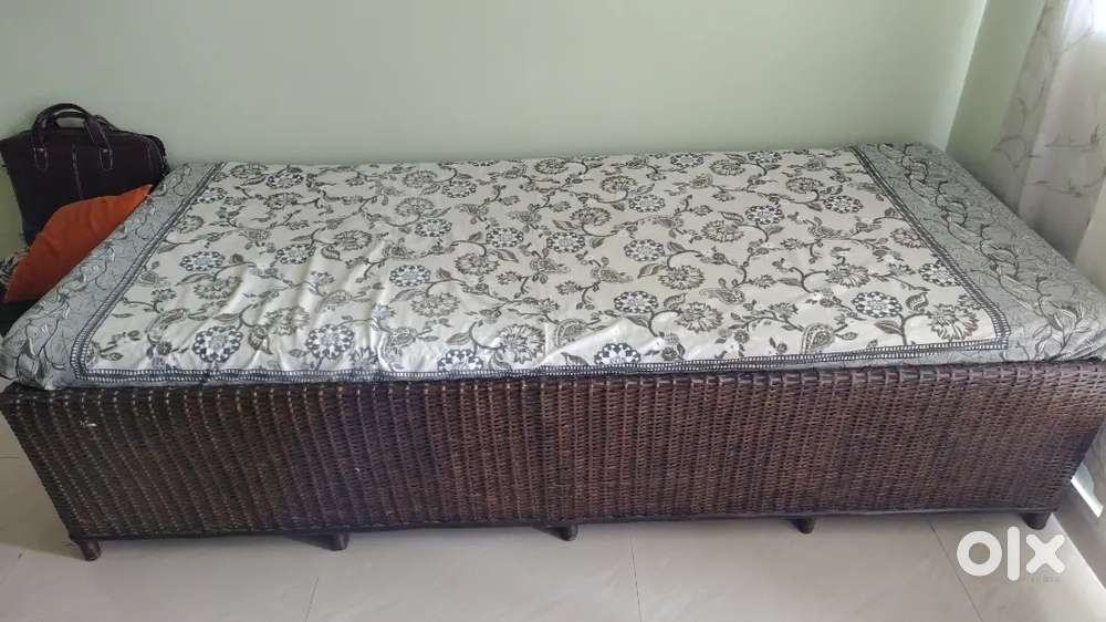 Diwan/ Single bed.  2 pieces. Cane furniture. With mattress.