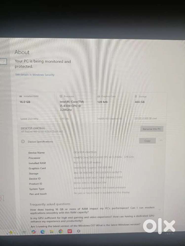 hp pro one 400 g2  all in one full working
