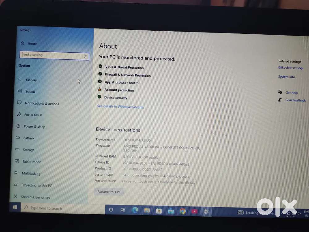 Acer laptop 4 gb ram / 1 tb hard drive