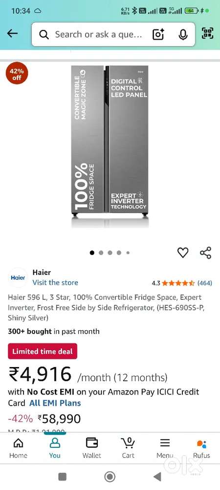 Haier side by side fridge