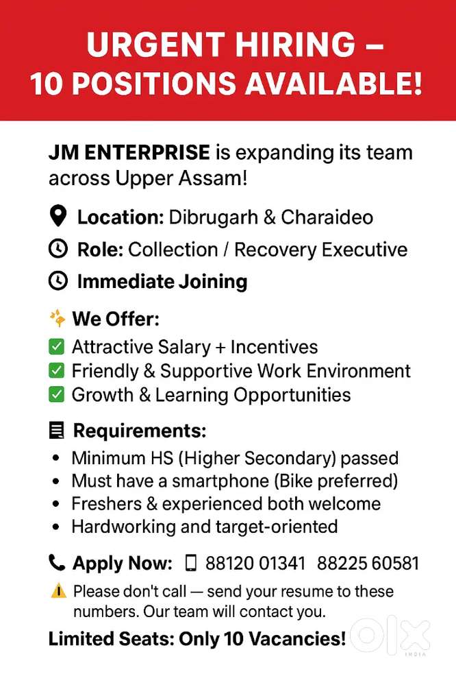 Required IDFC FIRST BANK Collection Executive In Dibrugarh Location