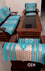 Teak wood 5 seater sofa set (3+1+1) with center table n sofa cover