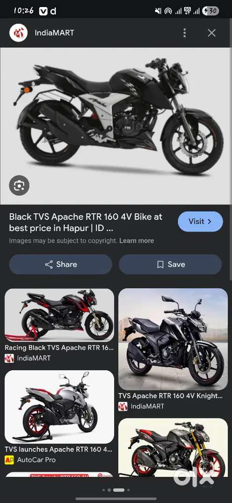 Apache rtr 4v black sliver colour