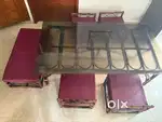 6 seater low table cane with low chairs and frosted glass top