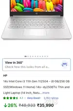 HP i3 11th Gen 8gb ram 4gb graphics 256gb SSD