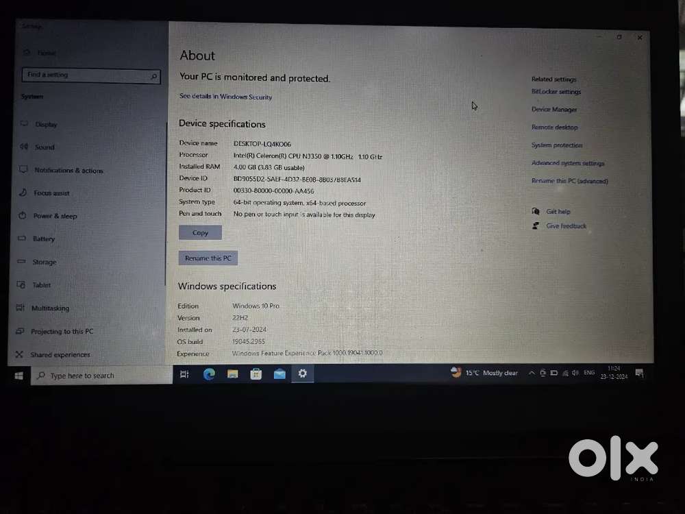 A Lenovo  laptop  for sale 15 inch display