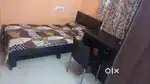 WOODEN SINGLE BED, STUDY TABLE WITH CHAIR.
