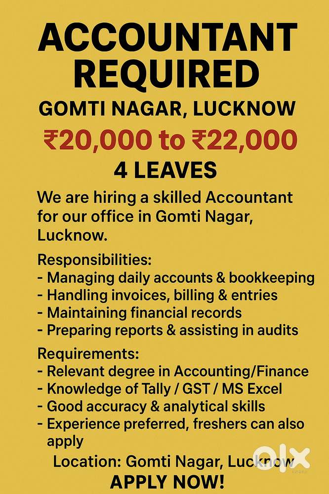 Accountant Required – Gomti Nagar, Lucknow