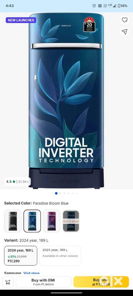 Samsung Fridge 1 year used Very low usage only