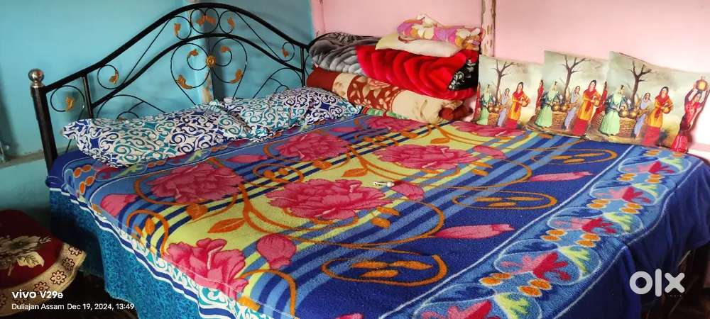 Iron bed with mattress