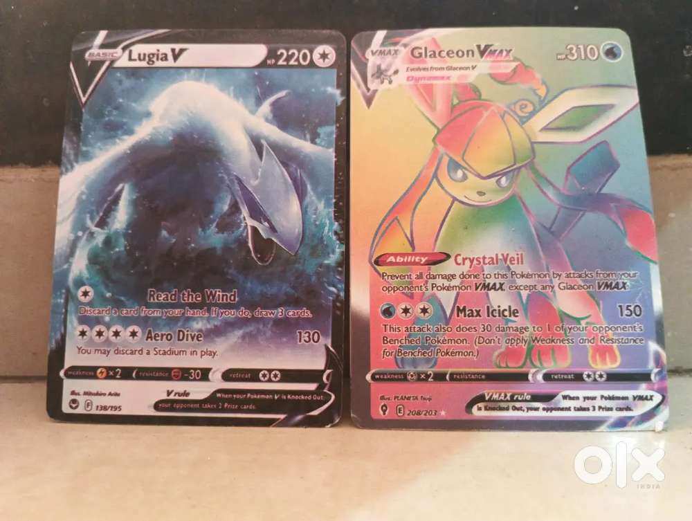 Pokemon cards GLACEON VMAX 208/203 +LUGIA V 138/195