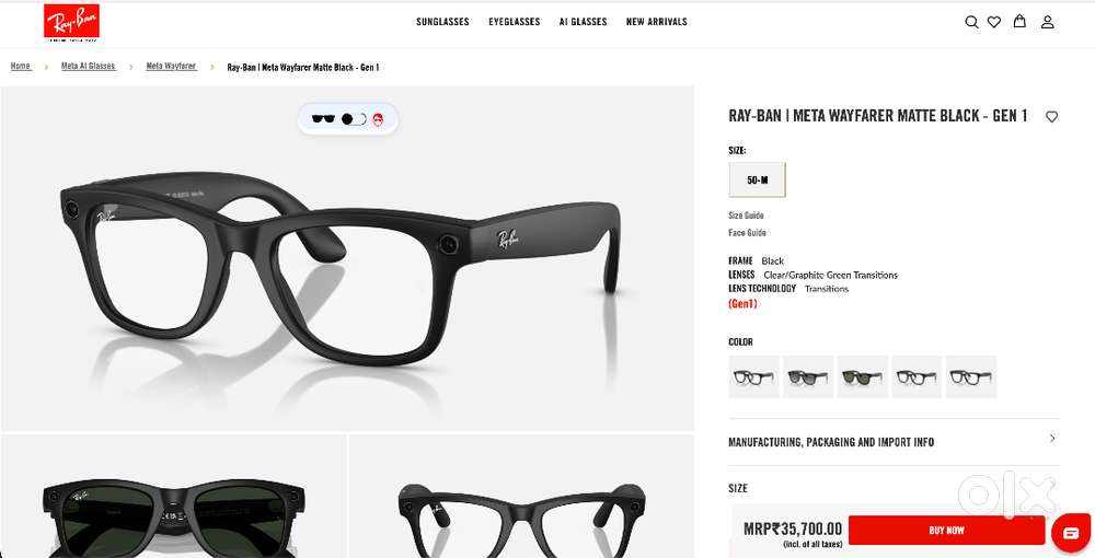 Meta Ray Ban Gen 1 smart glasses