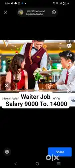 होटल में काम करने के लिए  वेटर की आवश्यकता है।