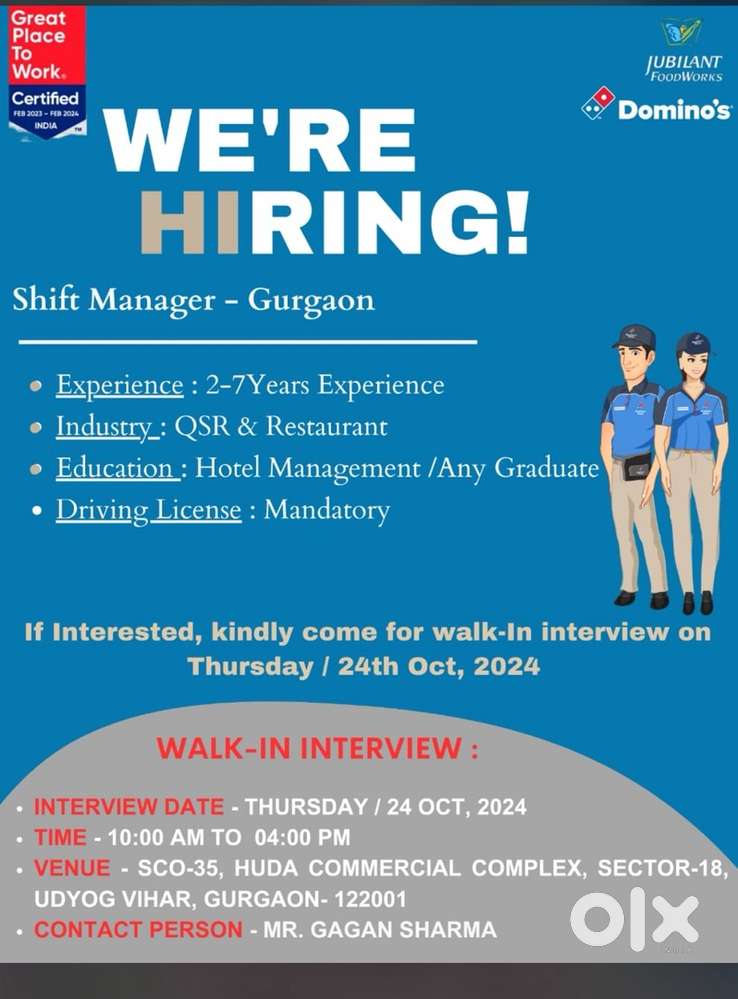 Hiring For Dominos Pizza Sec-38