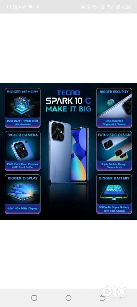 8 RAM 128 GB TECNO spark 10C