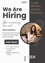 Sec 8-c/Future Generali general Insurance/12th pass/Min1yr  sales exp