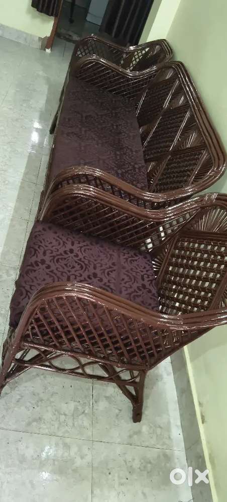 Wooden Sofa Set 3+1+1 Chocolate Brown Velvet Covers