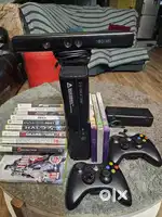 Xbox 360 console+2new remotes+connect sensor+14 game + kinetic cds