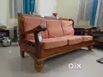 Premium Teakwood Sofa Set (3+1+1) + Glass-Wood Center Table