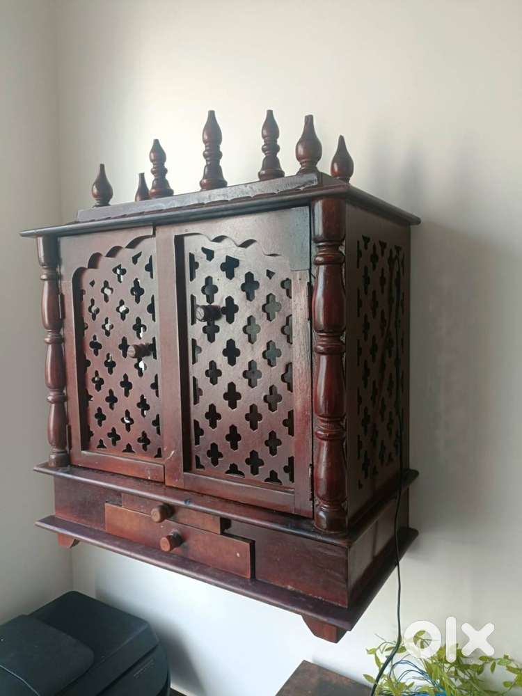 Handcrafted Solid Wood Wall-Mounted Temple  Vintage Pooja Mandir