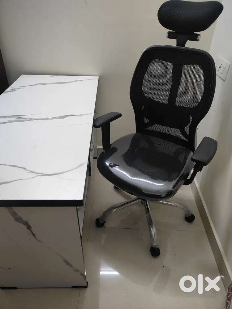 New office Study Table 4ft and High back Chair Steel Wheels