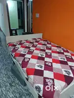 Bed plus mattress, mirror, wooden wardrobe