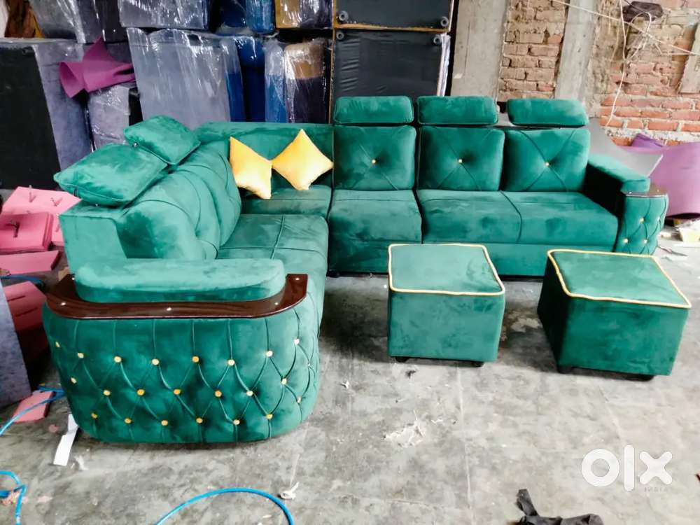 L shape sofa set with beautiful colour and attached pillows