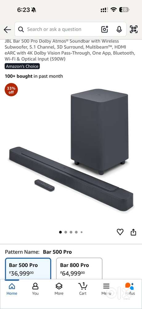 JBL Bar 500 Pro Dolby Atmos® Soundbar with Wireless Subwoofer
