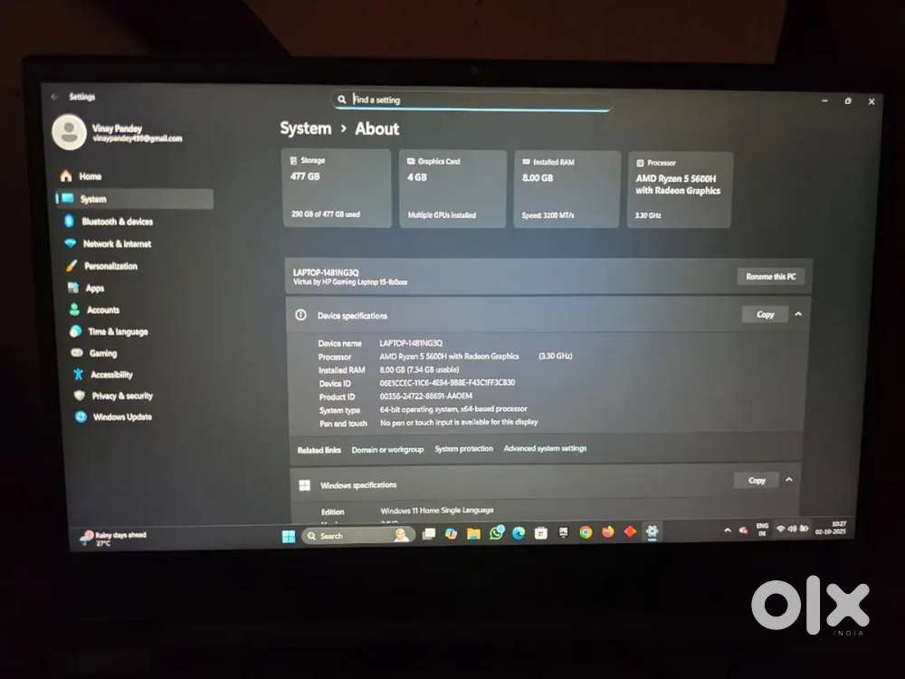 Hp Vectus Rizen 5 with grafic card Gaming Laptop