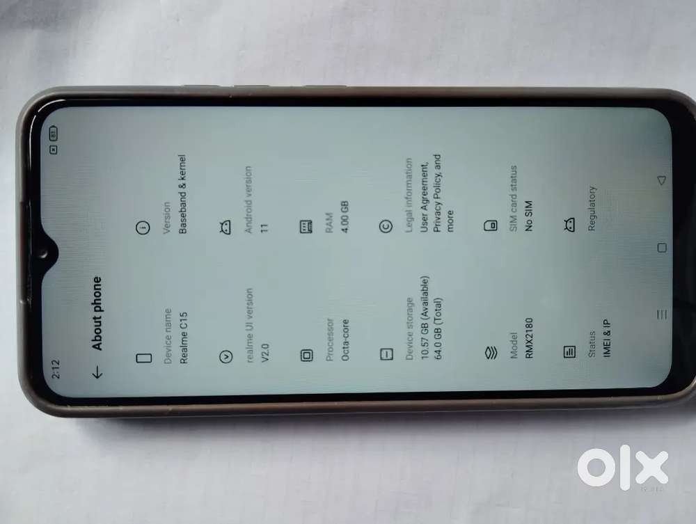 Realme C15, Ram 4GB, Internal storage-64 GB, चार्जर नहीं है।