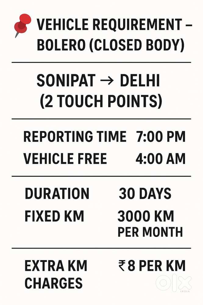 Mujhe bulero pickup chaiye jo Sonipat se delhi delivery kar le