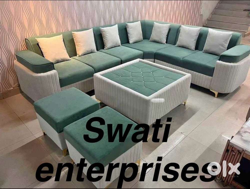 New luxurious L shape sofa with Center table and puff home furniture