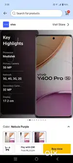 Vivo y400 pro,new  box pic 2yer വരന്റി, with 1യർ ഇൻഷുറൻസ്