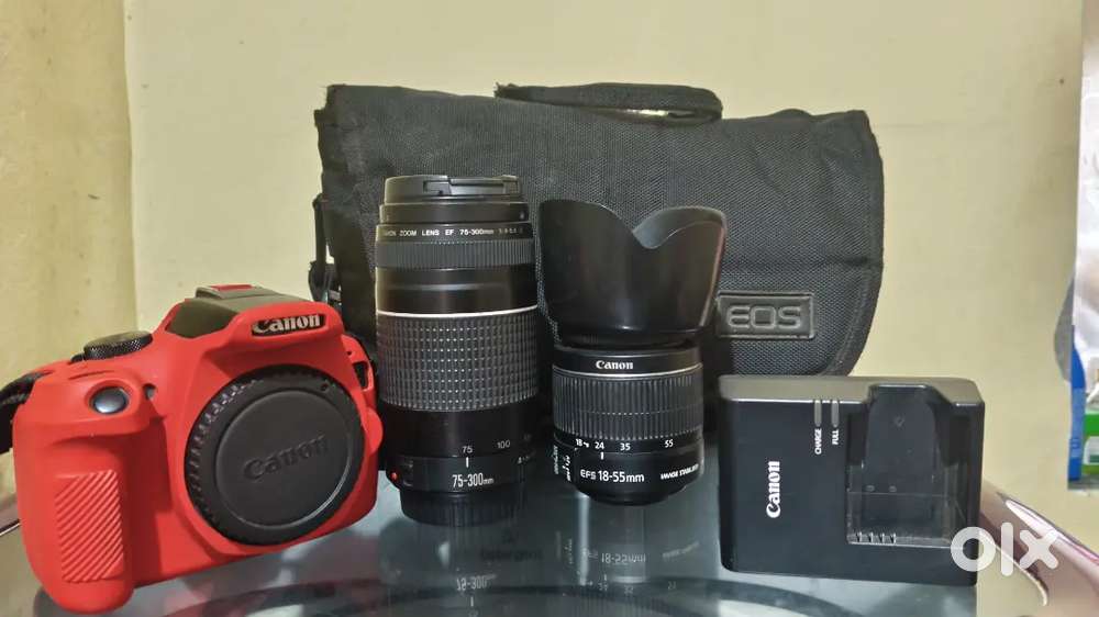 Canon camera body with tow lens