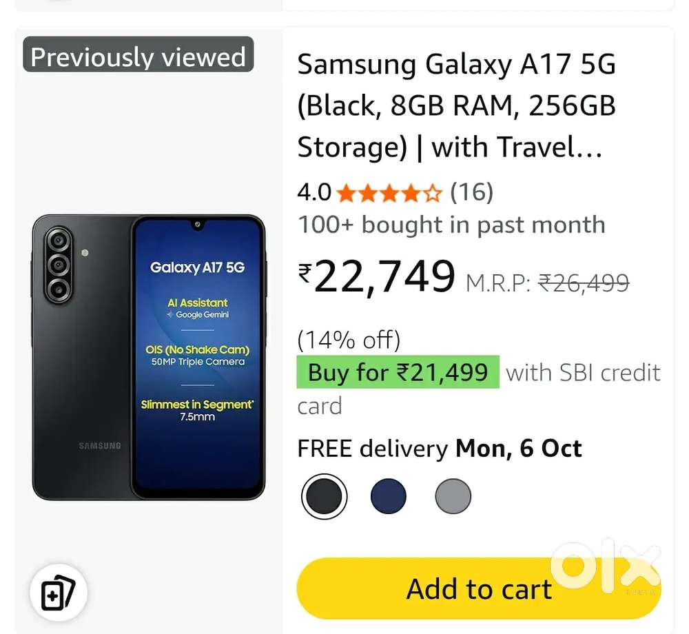 Galaxy A17 5g new sim not inserted with 1 yr warranty