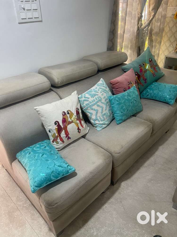 Six seater sofa set with center table grayish colour