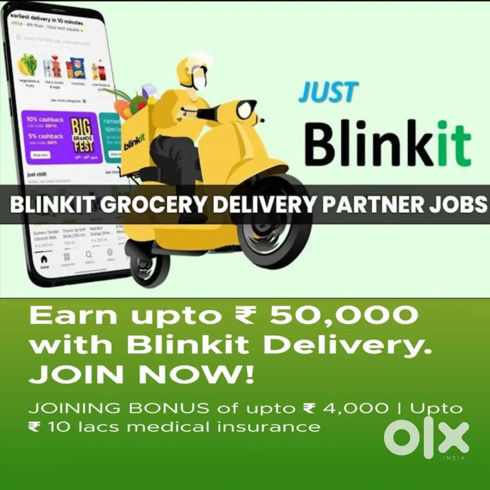 FREE JOINING 100 Delivery boys Blinkit Food Delivery jobs