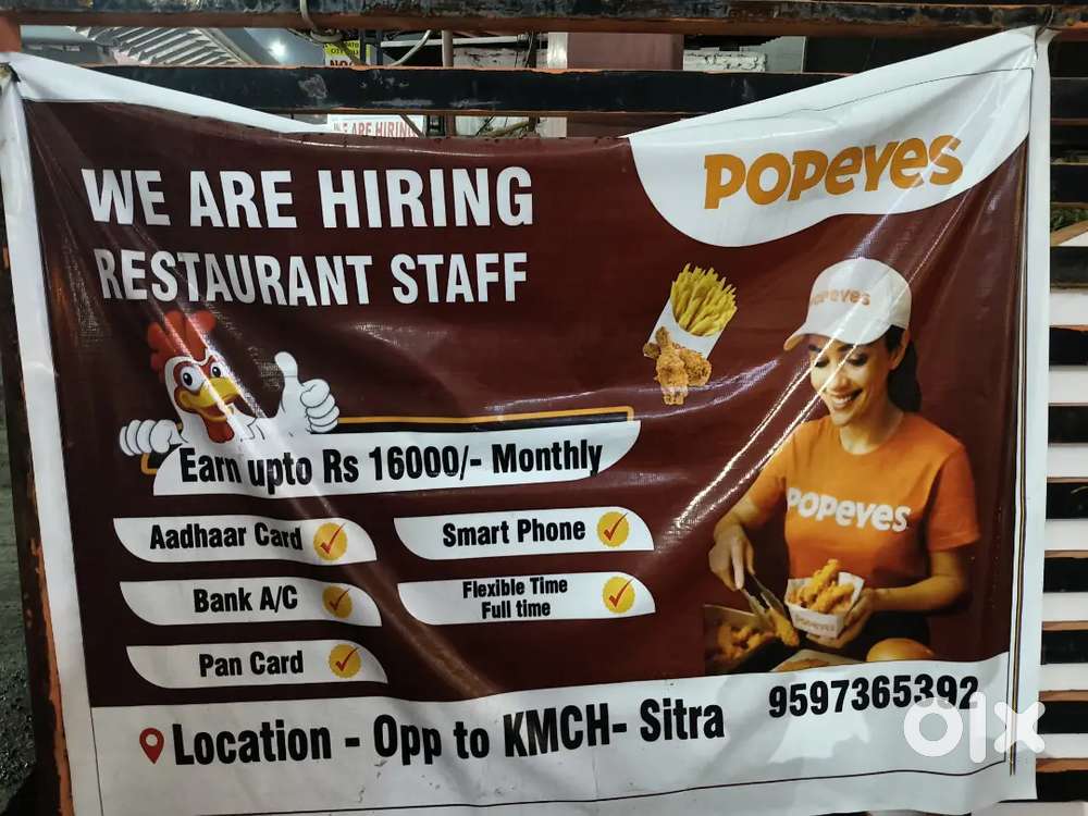 Hiring Delivery person, kitchen staff