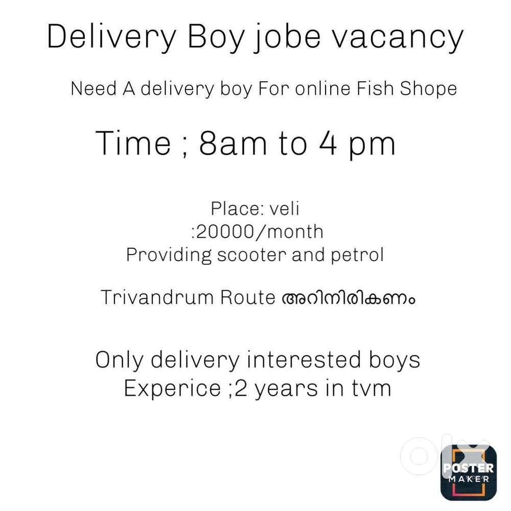 Need a delivery boy for online fish shop