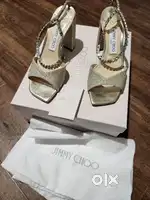 Jimmy Choo 'Saeda' Gold Glitter Studded Sandal