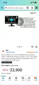 MSI G274QPF E2 27 Inch 2K WQHD Gaming Monitor
